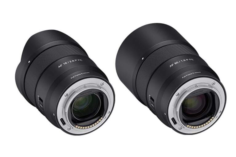 Samyang Prima Series análisis: Lentes Samyang Prima Series AF 16mm f/2.8, AF 35mm f/1.4 y AF 85mm f/1.8 mostrando construcción compacta y diseño minimalista