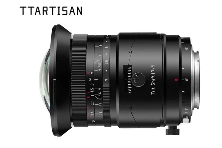 TTArtisan 17mm f/4 Tilt-Shift montado en cámara mirrorless Nikon Z con movimientos activados