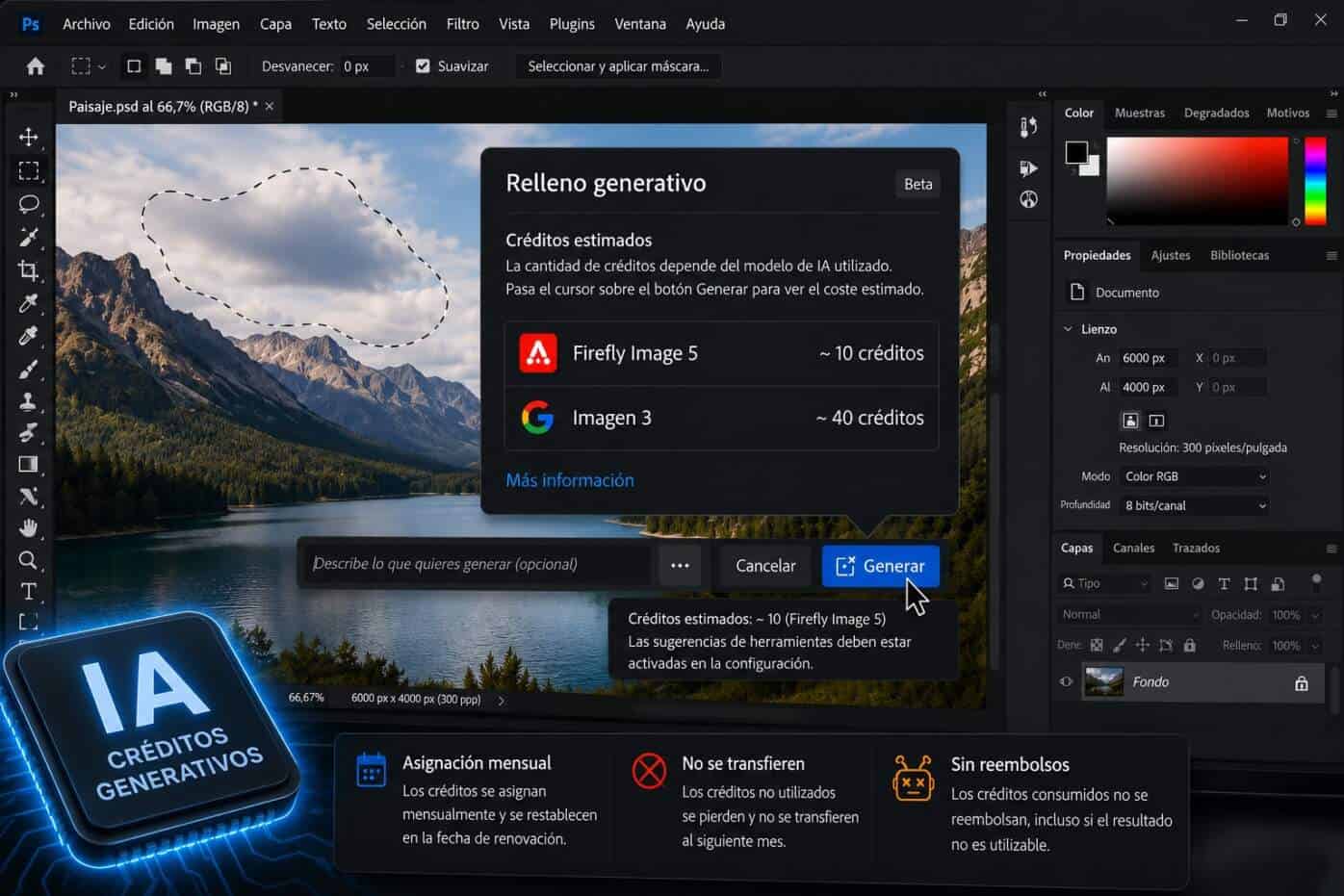 Adobe ahora muestra el costo en créditos de IA en Photoshop antes de generar
