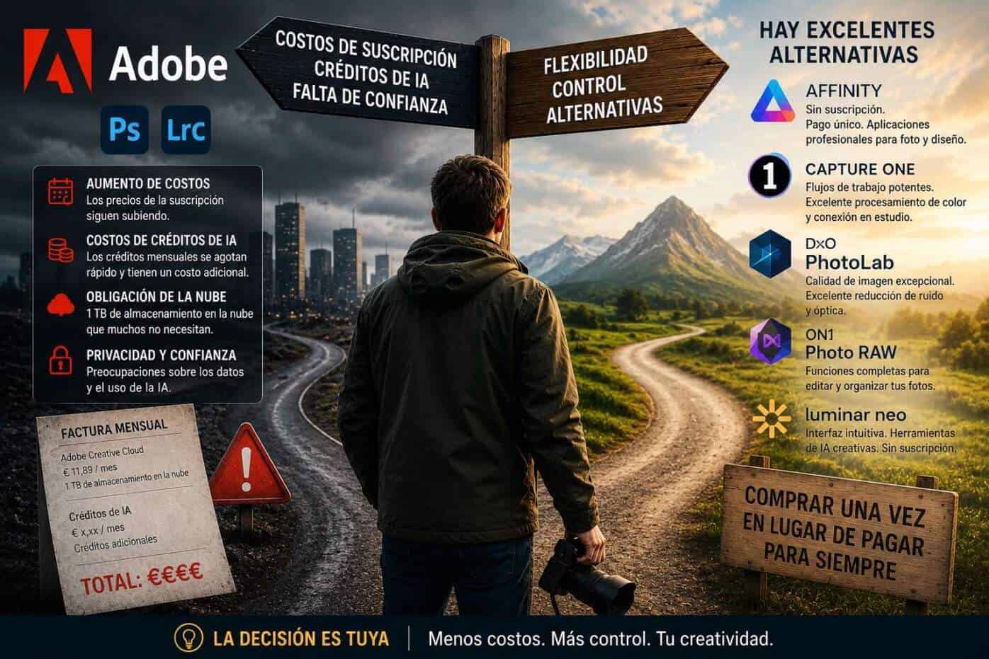 La suscripción a Adobe bajo presión: por qué los fotógrafos vuelven a buscar alternativas