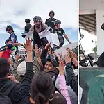 Armando Montes en fotografía deportiva y BMX interactuando con fans y equipo.